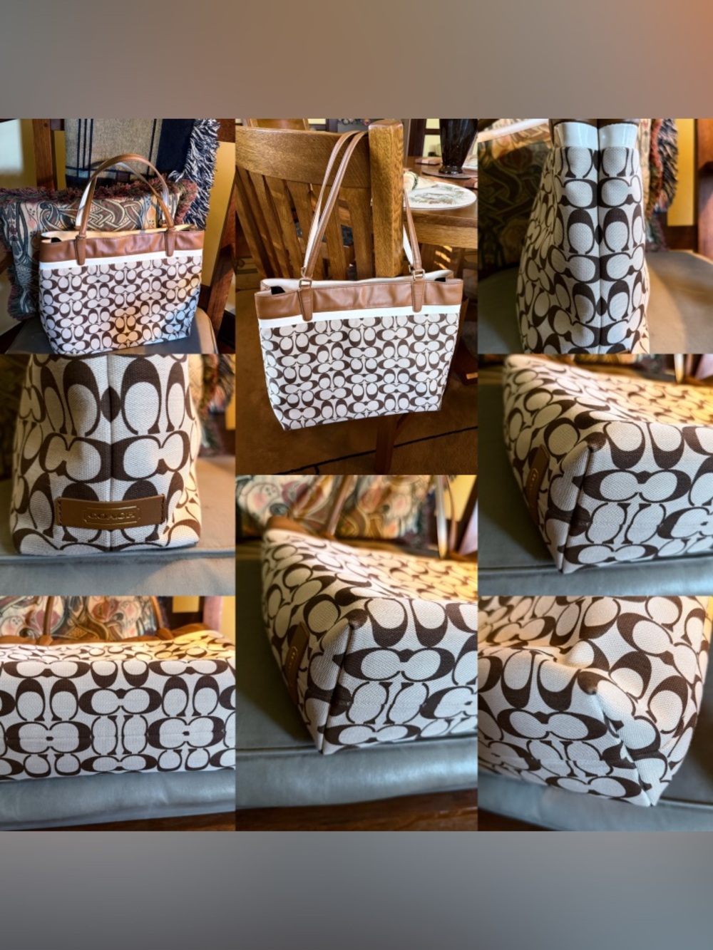 📍SOLD📍Authentic Coach Tan and White Signature Tote